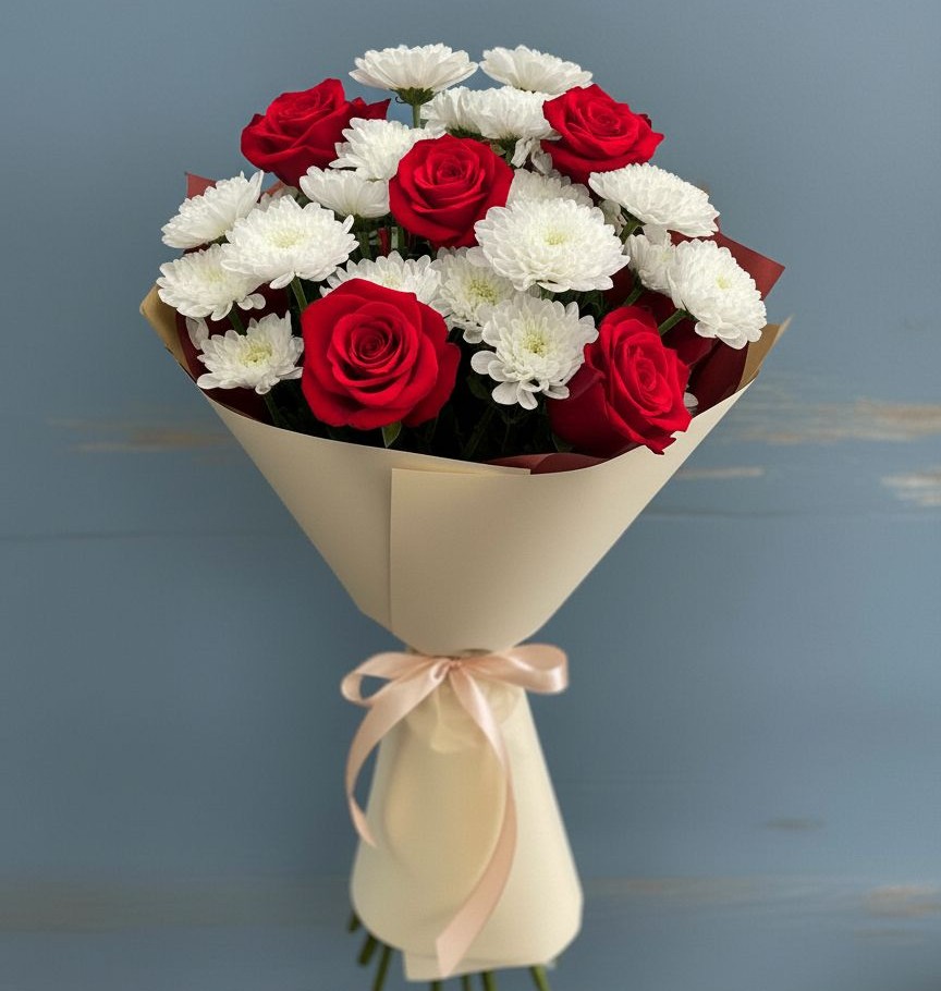 Букет цветов из: Розы и Хризантемы в Ленинкенте