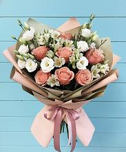 Букет цветов из:  Розы, Альстромерии и Лизиантусы в Ленинкенте