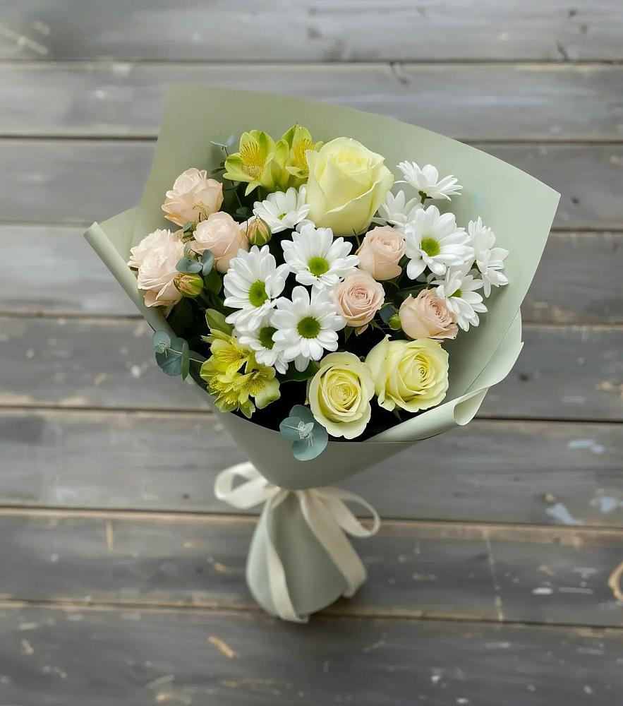Букет цветов из: Альстромерии, Розы и Хризантемы в Ленинкенте