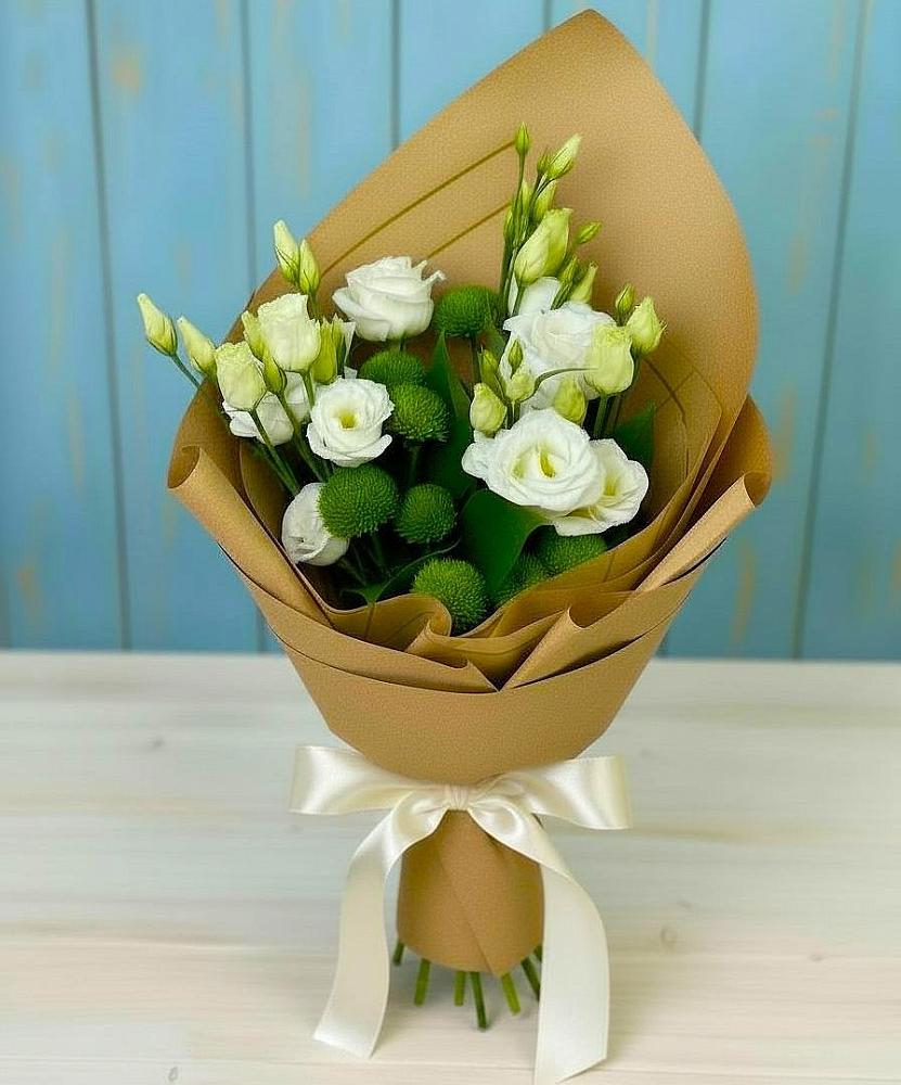 Букет цветов из: Хризантемы и Лизиантусы в Ленинкенте