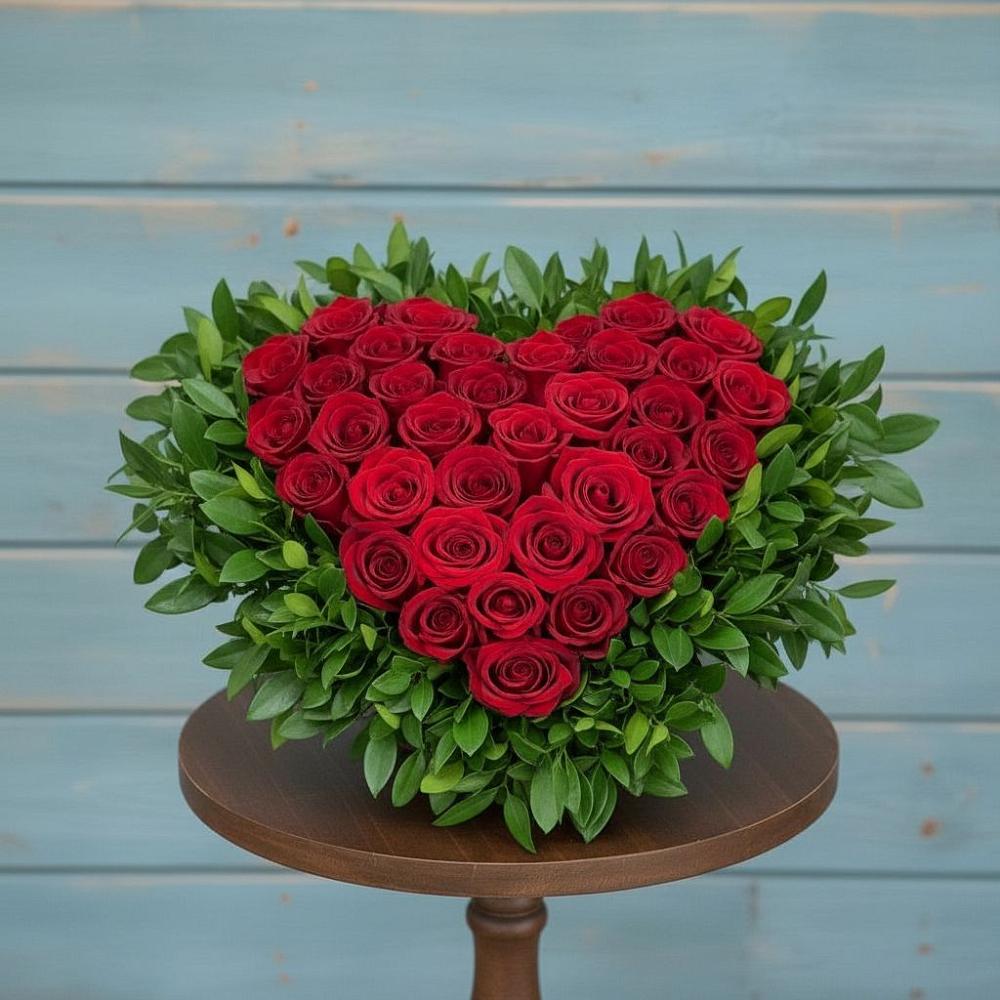 Цветочная композиция из Розы в виде сердца в Ленинкенте