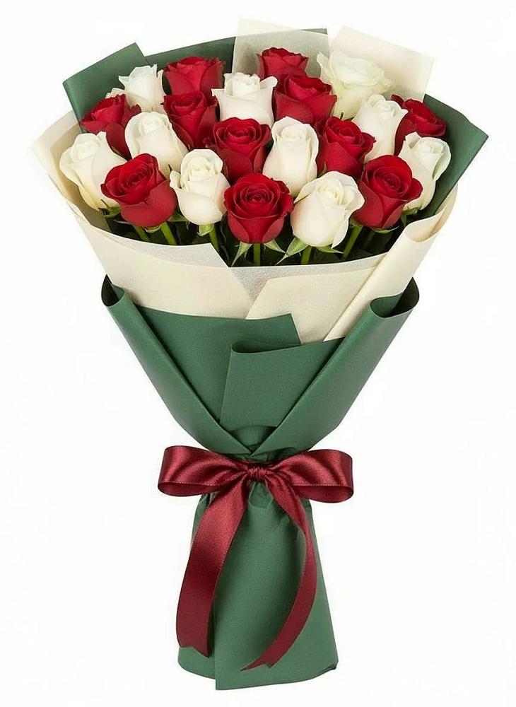 Букет Микс из красных и белых роз в Ленинкенте