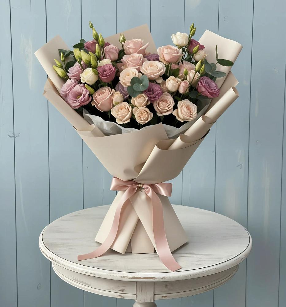 Букет цветов из: Розы и Лизиантусы в Ленинкенте