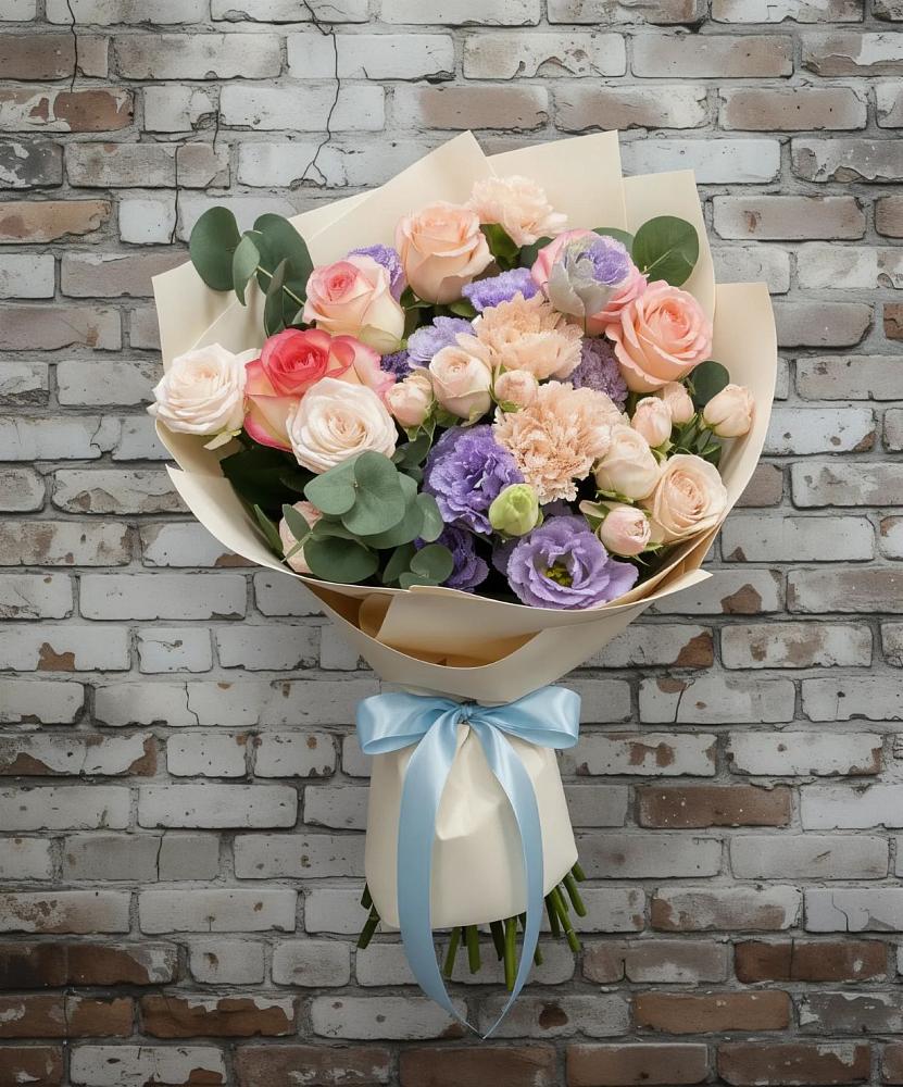 Букет цветов из: Розы, Лизиантусы и Гвоздики в Ленинкенте