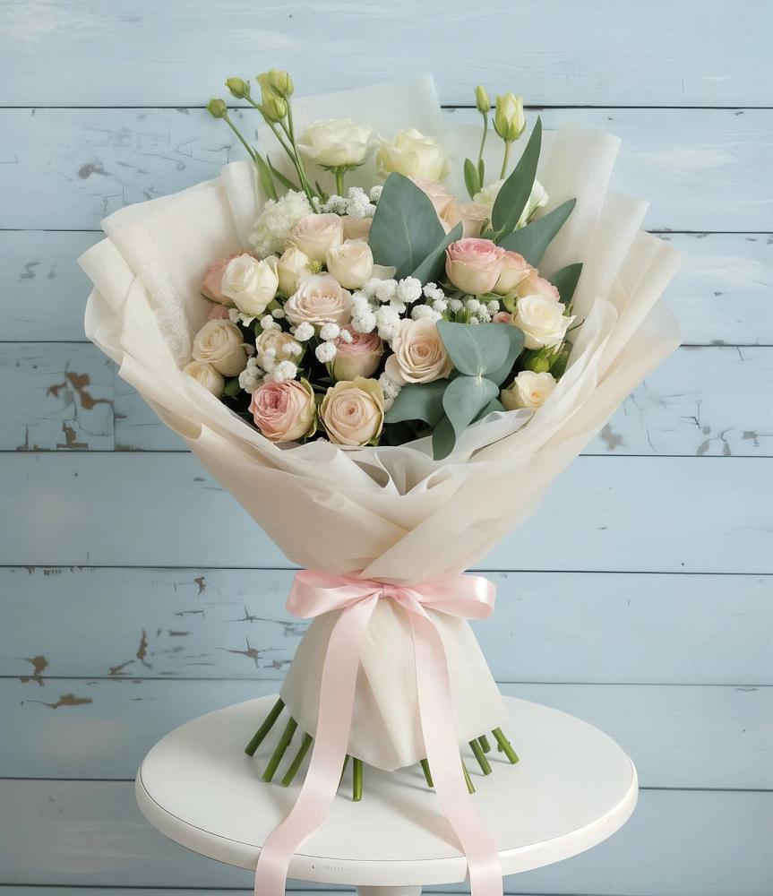 Букет цветов из: Розы и Лизиантусы в Ленинкенте