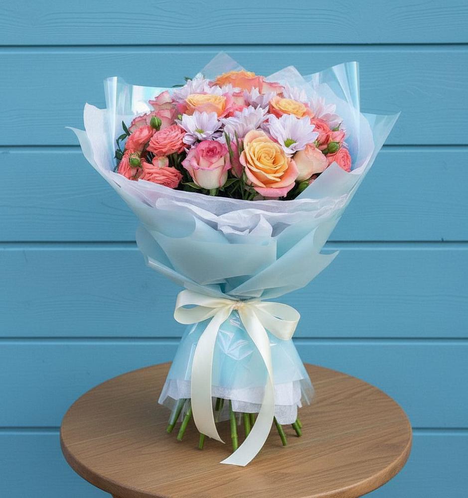 Букет цветов из: Хризантемы и Розы в Ленинкенте