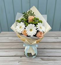 Букет цветов из:  Герберы, Розы и Хризантемы в Ленинкенте