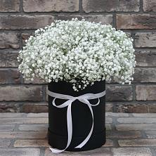 Цветочная композиция из Гипсофила в шляпной коробке в Ленинкенте